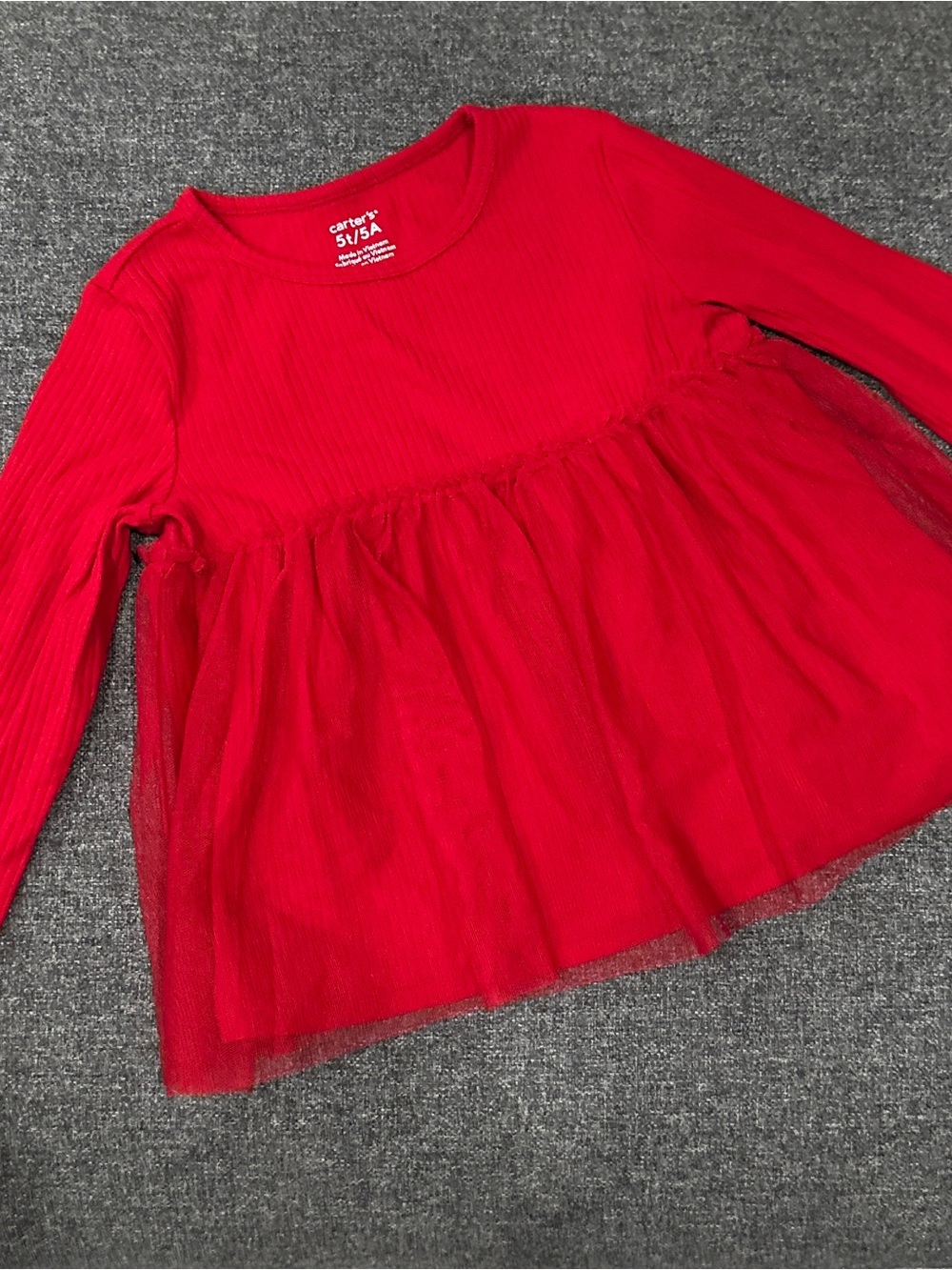 Carter's Bright Red Long-Sleeve Tulle Peplum Top
